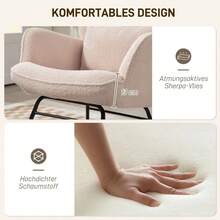 HOMCOM Rocking Chair With Footstool, Soft Fleece Cover, Wooden Legs, Cushion, High Back, Rocking Chair, Beige - Watermelon Pink - View 1