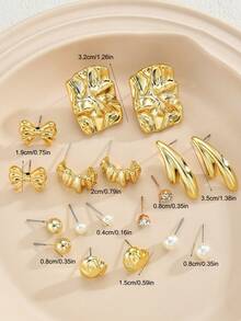 18 piezas Elegante conjunto de aretes con rhinestones y perlas falsas con diseÃ±os de mariposa, corazÃ³n y geomÃ©tricos, regalo de joyerÃ­a de moda para mujeres, adecuado para citas, fiestas, cumpleaÃ±os, vacaciones y uso diario