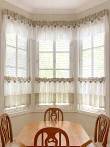 1pc Farmhouse Style Double Layer Cafe Curtain Valance - Brown Lattice Pattern, White Sheer Lace Trim, Retro Button Decor, All Seasons, Linen Fabric, Princess Style Short Curtain Tier For Living Room Kitchen Bathroom Window Decor - Red and White - View 10