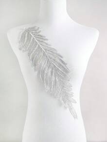 1pc/Pack, 4 Color Options, New Leaf Shaped Mesh Lace Embroidered Beaded Applique Patch, Handmade, Suitable For Apparel Accessories, DIY Wedding Dress Decor, Length: 40cm/15.7in