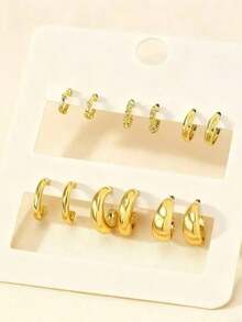 6Pcs Plated 18K Gold-Tone Assorted Hoop Earring Set For Women: Classic & Chic Design With Multiple Sizes (Small Mini, Medium, Large), Lightweight & Comfortable For All-Day Wear, Versatile Accessory Ideal For Daily Outfits, Office Attire, Date Nights, Cocktail Parties, Wedding Receptions, Holiday Gatherings, Brunch With Friends, Weekend Getaways & Gifting To Jewelry-Loving Individuals, Professional Women, Fashion Enthusiasts, Special Occasion Celebrants & Minimalist Style Lovers - 金色 - 查看 10