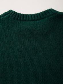 Herren lässiger, weiter Pullover in Einfarbig, Streetwear im amerikanischen Stil, Rundhalsausschnitt, Langarm, vielseitig einsetzbar, Herbst/Winter - Dunkelgrün - Übersicht 9