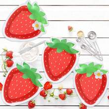 10pcs/20pcs/40pcs/50pcs/Set, Shaped Strawberry Party Paper Plate Strawberry Theme Shortbread Dessert Cake Disposable Plate Suitable For Birthday Party, Wedding, BabyShower Party Decoration Supplies