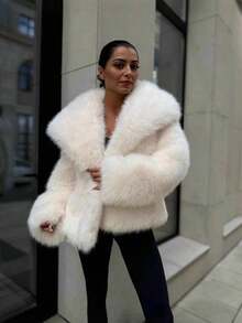 Autumn/Winter New Fashion Street Style Faux Fox Fur Faux Fur Jacket, Women Elegant Short Faux Fur Coat - trắng - Xem 7