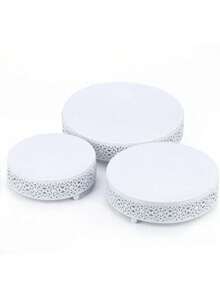 3-Piece Cake Stand Set Round Metal Cake Stands Dessert Display Cupcake Stands, Gold - 白色 - 查看 5