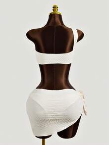 Zestiva Women's Solid Color Strapless Bikini Top & Bottom Swimwear Set Summer - Apricot - View 2