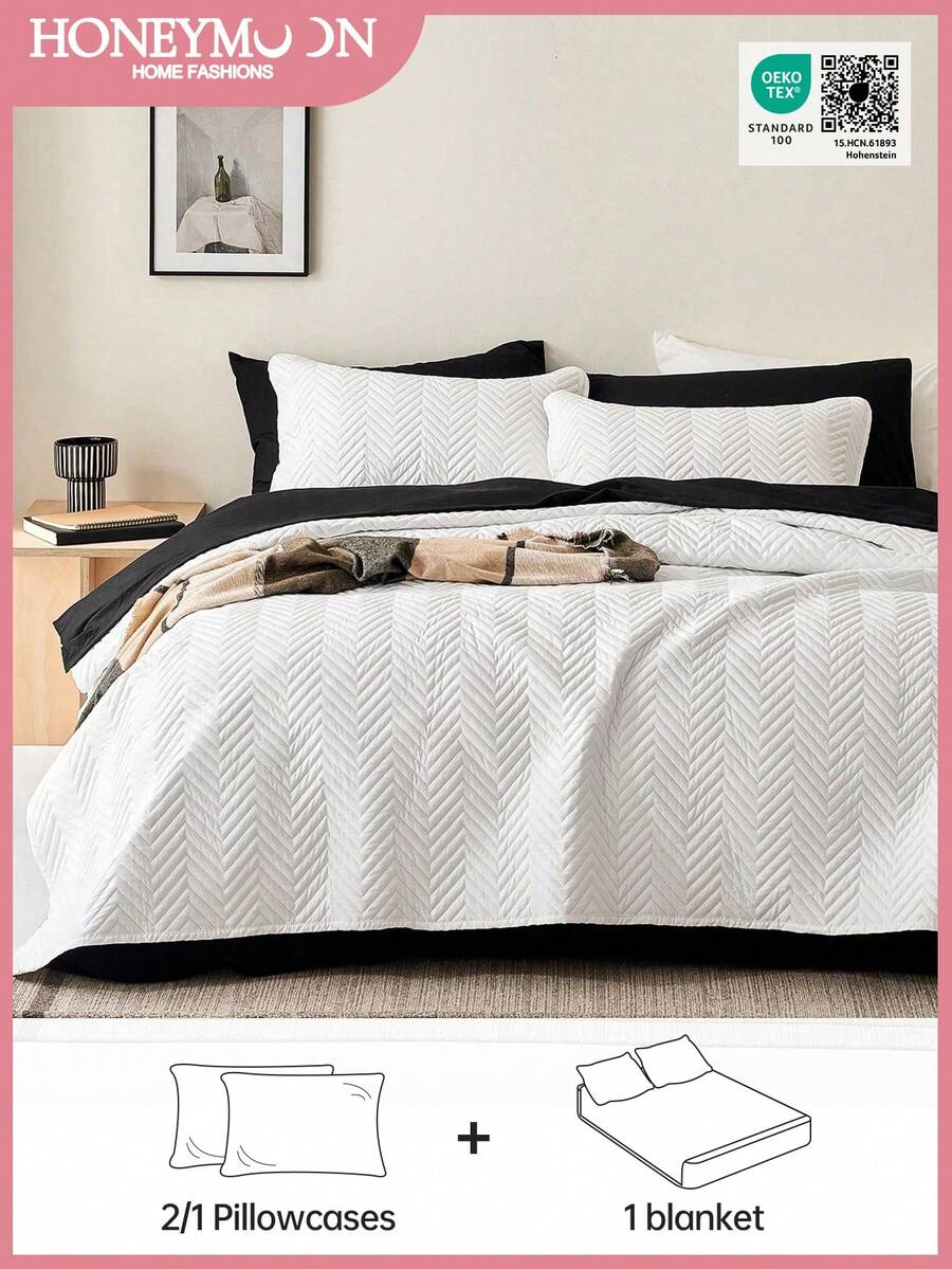 2/3pcs Supersoft Microfiber Ultrasonic Stitch All-Season Quilt Set, Classic Elegant Style Cozy Bed Cover, Lightweight Cloud-Like Feel Bedding Coverlet, Quilt*1 Sham*2, Oeko-Tex Certified, White