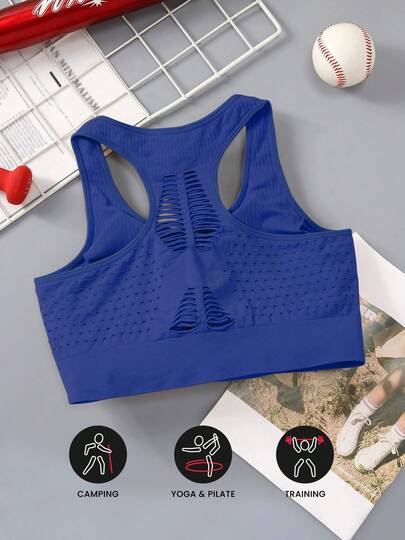 Plus Size Women Seamless Knit Sports Bra With Removable Cups