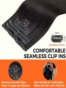 Yaki Straight Seamless Clip Ins 7pcs Per Set Seamless PU Clip In Hair Extensions Real Human Hair Invisible PU Skin Weft Light Yaki Clip Ins 100% Unprocessed Human Hair Extensions