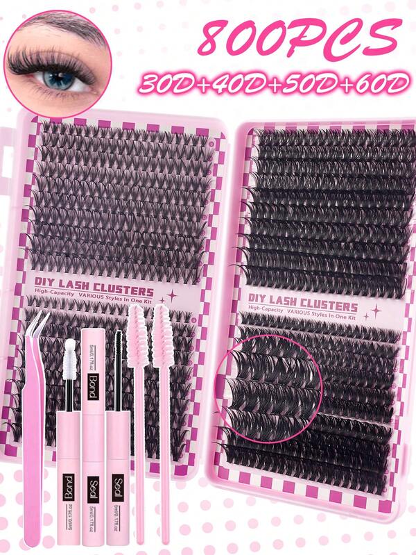 800/720 szt. pojedyncze segmentowe sztuczne rzęsy o dużej pojemności 30D+40D+60D+80D+100D+120D+160D 9-16 mm segmentowe sztuczne rzęsy DIY, bardzo gęste i naturalne, delikatne, trwałe i wodoodporne, wielokrotnego użytku, pojedyncze segmentowane sztuczne rzęsy, zestaw do przedłużania rzęs