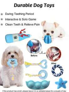 Puppy Teething Toys - Puppy Teething Toys, New Puppy Teething Rings And Durable Ropes, Small Dog Blue Rubber Toy Set, Cute Interactive Ball For Small Dogs - Multicolor - View 3