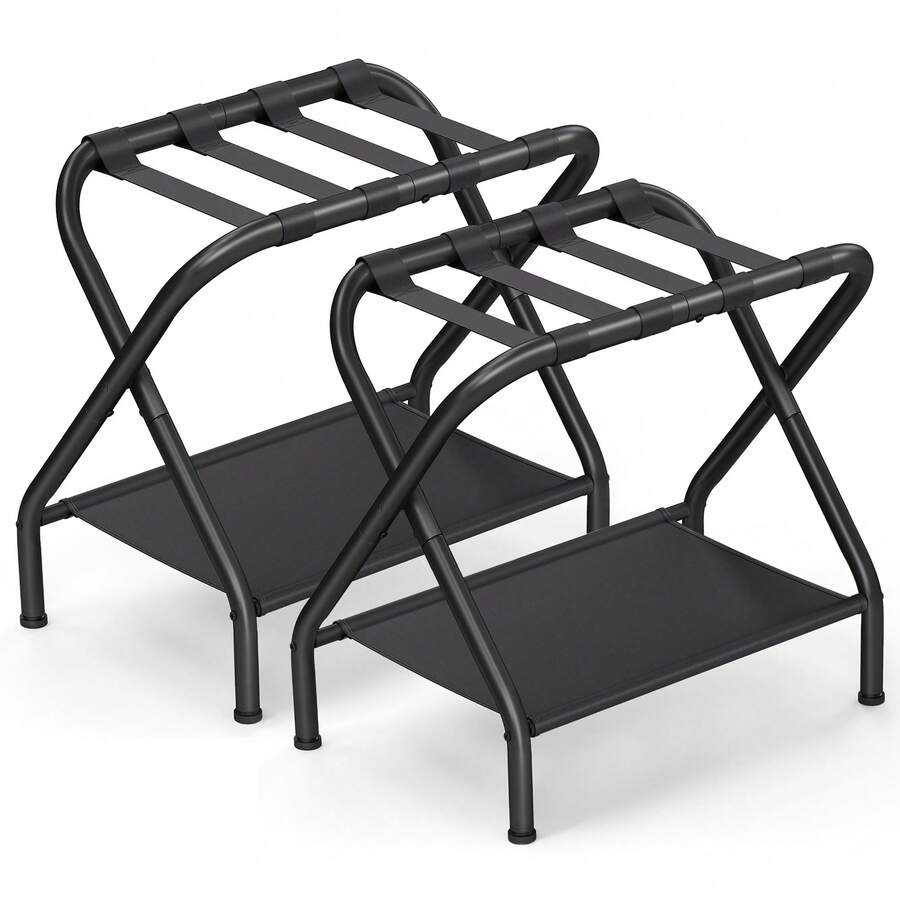 SONGMICS Estante de Equipaje, Juego de 2, Soporte para Maletas con Estante, Dormitorio, Hotel, Soporta hasta 50 kg, 69 x 38 x 52 cm, Negro - Negro - Ver 1