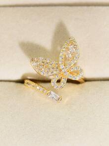 خاتم فراشة مفتوح من الزركونيا عالي الجودة والموضة، مناسب للاستخدام اليومي للنساء، الأعمال، الحفلات، الزفاف، السفر، وكهدية لعيد الفطر/عيد الأضحى