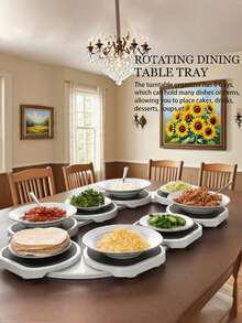 9pcs 360° Rotating Tray Serving Plate For Rectangular & Oblong Tables, Perfect For Family Gatherings, Banquets, And Weddings, Dining Table Large Tabletop. - Black and White - View 1