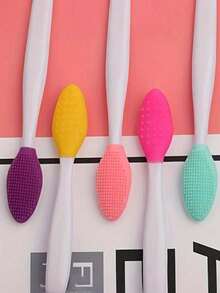 Silicone Facial Cleansing Brush - Gentle Nose & Lip Exfoliating Tool, Soft Dual-Sided Exfoliating Face Scrubber, Formaldehyde-Free, Unscented, For Blackhead And Nose Hair Removal, Gentle Cleansing, ABS Plastic Handles For All Skin Types
