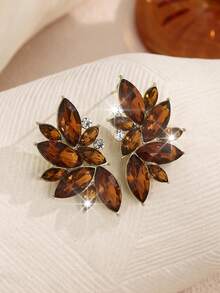 1 Pair Bohemian Alloy Rhinestone Inlaid Fashion Versatile High-End Luxury Exaggerated Earrings For Women - Coffee Brown - View 2