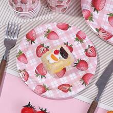 10/20/30pcs,Strawberry Birthday Party Plates And Cups Decoration Summer Watercolor Fruit Tableware Plates Cups For Wedding Berry First Birthday Themed Baby Shower Party Supplies, Disposable 9'' 7'' Paper Plates 9 Oz Cups Cutlery Dinnerware For 1st Birthday