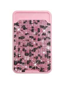 Stylish Luxury Leopard Print Sparkling Diamond Minimalist Universal Adhesive Phone Back Card Holder Bag, Phone Back Wallet Pocket,Compatible With Most Smartphones And Protective Cases,Sparkling Rhinestone Travel Accessories,Suitable For Men And Women, Couples, For Daily Use,Dating, Festival, Back To School, Summer, Vacation, Travel, Commuting,Birthday Gift, Holiday Gift, Thoughtful Gift For Mother'S,Practical Gift