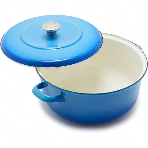 Merten & Storck 5.3QT Round Dutch Oven Casserole Pot With Lid, European Crafted Enameled Iron Stockpot, Induction & All Cooktops, Braising, Stews, Roasting, Slow Cooking, Sourdough, Caribbean Blue