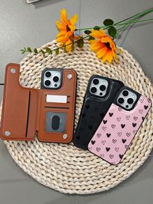 GALLAPLE Wallet - Style Mobile Phone Case Black White Heart Pattern Phone Case Cover Cute Love Design Protective Shockproof Slim Fit Fashion Accessory, Phone Case Comes With A Magnetic Slot Holder, Making It More Convenient To Store ID Cards For IPhone 17Promax 17Air 17Pro 17 16Promax 16 15 14 13 12 Plus Pro S25Ultra 25 24 23 22 Plus Case - 黑色 - 查看 1