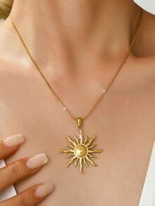 1 件独特设计时尚水晶月亮、太阳、星星吊坠项链，优雅百搭项圈项链，适合女性日常佩戴和派对配饰，礼物 - 太陽花吊墜項鍊 - 查看 7