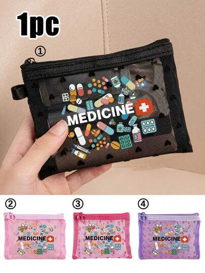 Mini Portable Mesh Medicine Bag Printed With"Medicine" Letters And Cross Pattern, First Aid Kit Medical Emergency Kits Organizer Outdoor Household Medicine Pill Storage Bag For Travel Storage Bag,Makeup Bag,Cosmetic Bag,Vacation Organizer, Skincare Bag, Lip Oil Storage Bag,Mother's Day Gift, Birthday Gifts, Bathroom Storage, Student Dormitory Wash Bag,Gift To Wife, Family, Friends,