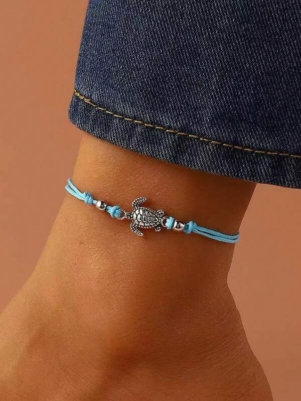 1pc Minimalist Fashion Women Anklet, Versatile Casual Small Turtle Beaded Ankle Chain, Suitable For Daily Wear And Vacation