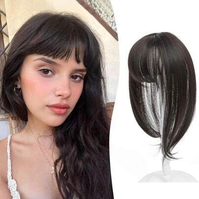 Clip In Bangs, 360° Cover Bangs Hair Clip 16 Inch Brown Fake Bangs Hair Clip In Hair Extensions, Clip On Bangs For Women Clip In Hairpieces For Daily Wear