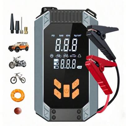 1个150PSI 5000A汽车应急启动器，带空气压缩机，5合1数字汽车轮胎充气泵应急启动套件电池组，适用于10升汽油或8升便携式汽车电池充电器