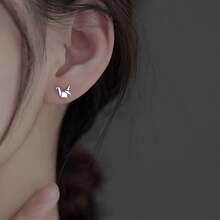 Simple Silvery-Plated Paper Crane Stud Earrings For Women - Japanese-Korean Style, Anti-Allergic Copper Material, Suitable For Casual Outfits Or Gifts - Multicolor - View 9