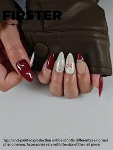 10pcs Medium-Long Almond Handmade Press On Nails,Fake Nails,Red Nails,Christmas Nails,Press On Nails Y2k,Glossy Nails,French Tip Nails,Pearl Nails,Acrylic Press On Nails,Nail Reusable Nail Art Design Nail Products For Women And Girls