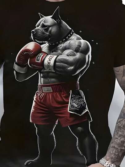 Camiseta gráfica de boxeo para hombres de talla grande - 100% algodón, transpirable y cómoda, cuello redondo, manga corta, estilo casual, lavable a máquina, TALLA GRANDE