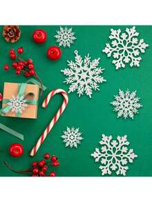 36 件圣诞白色雪花饰品塑料闪光雪花饰品适用于冬季圣诞树装饰尺寸各异的工艺雪花，圣诞节