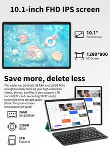 Relndoo Android 15 Tablet, Android Tablet PC, RK3562 4-Core 2.0Ghz, 26GB RAM+128GB ROM, 10.1 Inch 1280*800 HD TouchScreen, 6000mAh, 2.4G/5G WIFI, 5MP+8MP Dual Camera, Tablets With Free Leather Case, Keyboard ,Mouse, Stylus, Cable (No Adapter)-Green - 綠色 - 查看 4