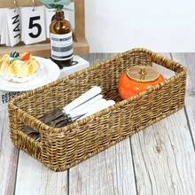 1 Giỏ đựng đồ kiểu Bohemian đan lát - Giỏ đựng dụng cụ hình chữ nhật có nắp đậy, giá đựng gia vị, thảo mộc và vật dụng nhỏ bằng nhựa bền chắc, thích hợp để trên mặt bàn hoặc trong tủ bếp, hộp đựng đồ dùng nhà bếp. - Nhiều màu - Xem 6
