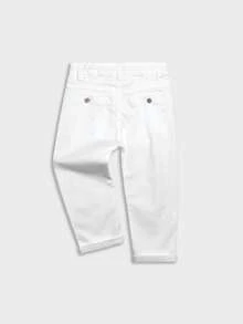 Young Boys Embroidered Logo White  Casual Pants For Spring And Autumn, Back To School Outfits