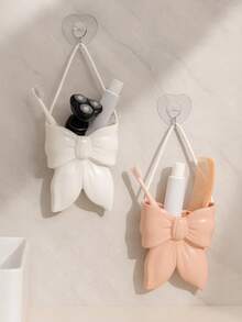 1pc Pink & White Bow Toothbrush Holder, Bathroom Countertop Toothbrush Storage Rack, Cute Bathroom Decor, Best Friend Gift, Women's Gift, Housewarming Gift - Multicolor - View 4