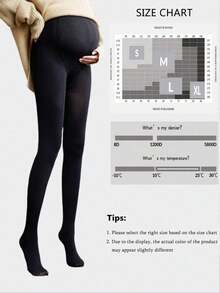 1pc Apricot & Black Maternity Stirrup Tights With Adjustable Belly Support Band, Suitable For Everyday Use In Spring & Autumn - Multicolor - View 8