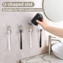 4 Pcs Adhesive Toothbrush Holders 304 Stainless Steel Toothbrush Holders Wall Mounted Toothbrush Holder Bathrooms Accessories 4, Silver - 銀 + 4 - 查看 4