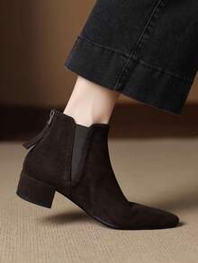 2025 New Round Toe Flat Ankle Boots For Women, Faux Suede Ankle Boots With Plush Lining, Slim Fit, Suitable For Autumn/Winter - Brown - View 4