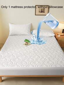 1pc Soft, Breathable And Comfortable Floral Pattern Pure White Mattress Protector, Moisture-Wicking Mattress Cover, Mattress Pad, Mattress Protector, Bedroom Use Solid Color Bedding (Pillow Case Not Included) - White - View 2