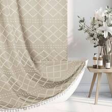White Boho Shower Curtain Fabric Shower Curtains With Tassel 72x 72 Modern Textured Shower Curtain Farmhouse Minimalist, Tufted Striped Shabby Chic, Resistant Cloth Curtain Bathroom - 米白色 + 72W x 71.7L 吋(1 片) - 查看 1