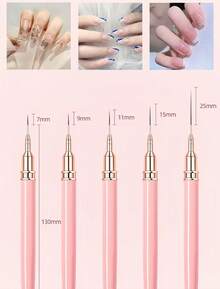 5 Pieces Pink Nail Art Brushes Extra Fine Brush French Manicure Stripe Nail Art Painting Brush Set, Gel Nail Line Brush Set And Drawing Line Brush For Nail Salon, Back To School, School Supplies - Pink - View 4