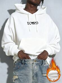 Men's Vintage Rose Print Basic Hoodie, White, Fall/Winter