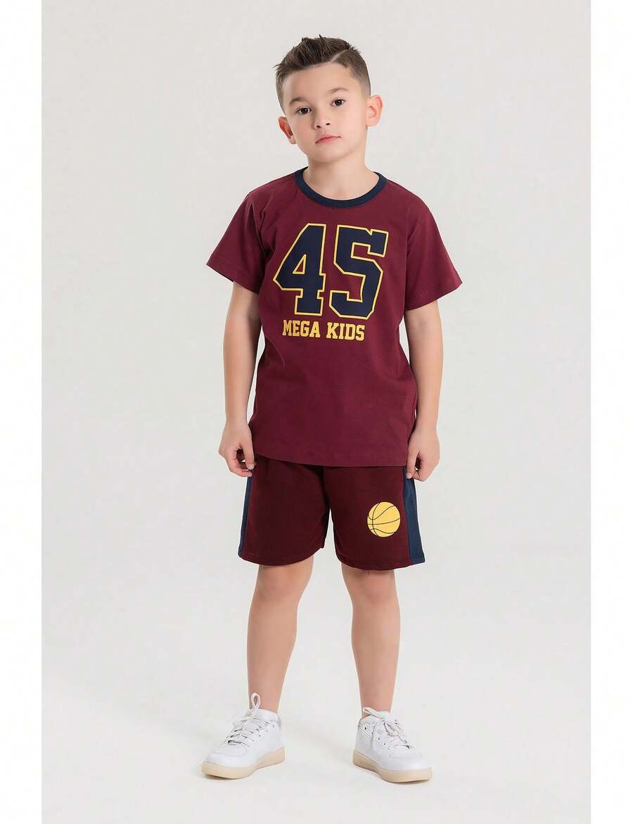 Conjunto Infantil Verão Masculino 45 Mega Kids - Bordo - bordô - Visão 1