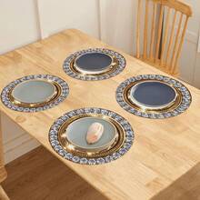 4PCS  Gold Circle Placemats With Diamonds, Round Heat-Resistant Non-Slip Placemats, Suitable For Autumn Daily Festivals Thanksgiving Christmas Parties Kitchen Dining Table Decoration Autumn Harvest Home Decor