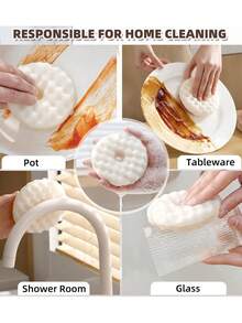 Kitchen Cleaning Cloth, Kitchen Sponge Scrubber + Suction Cup, Double-Sided Scrub Sponge, Scratch-Free Dishwashing, Natural Dish Cleaning, Honeycomb Shaped Sponge Scrubber For Kitchen & Bathroom - Multicolor - View 4