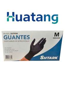 Guantes de nitrilo vinilo negro libre de látex 100 piezas: paquete de guantes desechables sin látex, resistentes a químicos y punzadas, uso sanitario e industrial. - MEDIANO - Ver 12