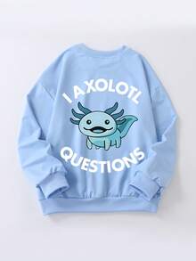 青少年男孩休闲海洋风格蓝色海龟图案圆领长袖运动衫秋冬学生男孩衣服 - 淺藍色 - 查看 3