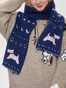 1pc Christmas Snowy Navy Blue Puppy Knit Scarf For Women Autumn/Winter Cute Shopping Vibes Versatile & Warm Student Neckwarmer